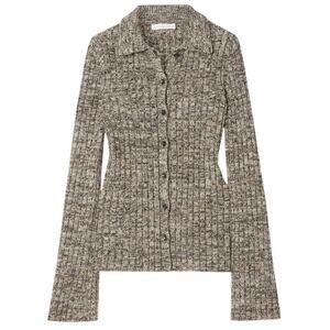 Chloe Ribbed Cashmere Black Button Front Cardigan Sweater Size XL